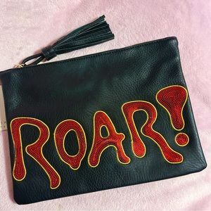 Isabelle Black Vegan Leather ROAR! Sequined Zippered Clutch